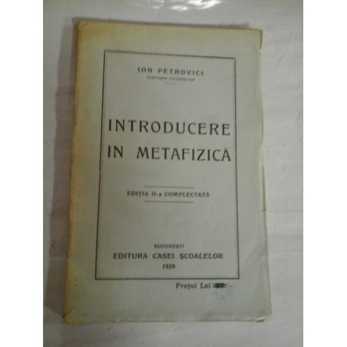 INTRODUCERE IN METAFIZICA - ION PETROVICI INTRODUCERE IN METAFIZICA - ION PETROVICI